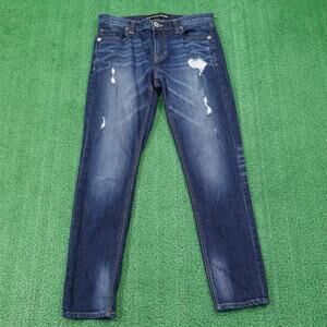 Express Girlfriend Jeans Womens 2 Blue Distressed Stretch Denim Medium Wash